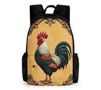 woodlogic Lightweight Backpack for Gym Travel Bicycle - Big Capacity Multipurpose Anti-Theft Carry On Bag, Retro Rooster Travel Hiking Bag & Day Pack