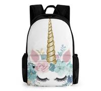 woodlogic Lightweight Backpack for Gym Travel Bicycle - Big Capacity Multipurpose Anti-Theft Carry On Bag, Floral Wreath Cute Unicorns Face Travel Hiking Bag & Day Pack