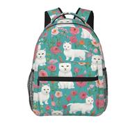 woodlogic Lightweight Backpack for Gym Travel Bicycle - Big Capacity Multipurpose Anti-Theft Carry On Bag, White Cat Floral Art Travel Hiking Bag & Day Pack