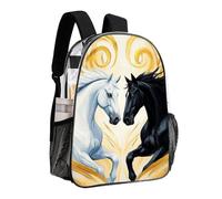 woodlogic Lightweight Backpack for Gym Travel Bicycle - Big Capacity Multipurpose Transparent Carry On Bag, Gold Black And White Horse Painting Art Travel Hiking Bag & Day Pack