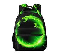 woodlogic Lightweight College Middle High School Backpack Green Fire Flame Dragon Black for Men Women Teens, Anti-Theft Travel Laptop Rucksack for Travel Hiking Picnic