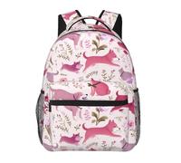 woodlogic Men Women Polyester Beautiful Dogs Pink Floral Art Daypack Big Capacity Shoulder Bag With Smooth Zippers for Hiking Work Walking Cycling