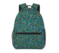woodlogic Men & Women Polyester Beautiful Peacock Feathers Art Backpack Large Capacity Bookbag With Smooth Zippers for Climbing Picnic Bicycle