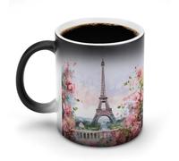 woodlogic Paris Eiffel Tower with Flowers Coffee Mug Heat Sensitive Discoloration Ceramic Cup Personalized Color Changing Coffee Cups Unique Cup Gift for Family Birthday Aniversary