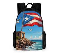 woodlogic Polyester Daypack Backpack for Sports Travel Running - Big Capacity Anti-Theft Multipurpose Carry On Bag, Puerto Rico Flag Laptop Book Bag Rucksack