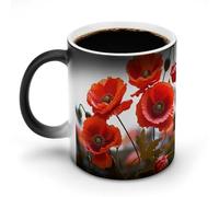 woodlogic Poppy Flowers Vivid Petals Coffee Mug Thermochromic Funny Discoloration Mug Magic Heat Temperature Color Change Cup for Office