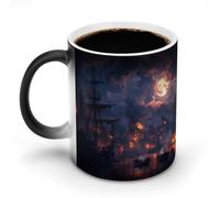 woodlogic Sailing Ship Moon Burning Village Funny Ceramic Coffee Mug Cups Hot Changing Tea Cup for Birthday Men Women