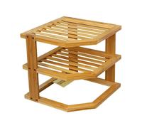 Woodluv 100% Bamboo 3 Tier Corner Shelf Storage Space Saver Unit Tidy Cupboard Organiser