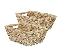 Woodluv 2 x Water Hyacinth Shelf Storage Hamper Baskets, Ideal for Storing Clothes, Toys or Magazines, Natural, L 38 x W 28 x H 15 cm
