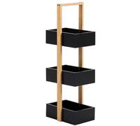 woodluv 3 Tier Robust Bamboo & MDF Bathroom Bedroom Storage Caddy Unit, Black - 25 x 18.5 x 70 (H) cm