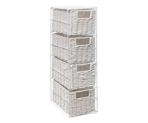 Woodluv 4 Drawer Paper Rope Tower Storage Unit With Metal Frame, Ideal for Small Bathrooms & Home Storage, White