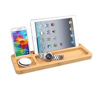 Woodluv Desktop Organiser Universal Tablet iPad Smartphone Stand Rack with Accessories Holder