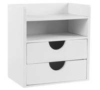 woodluv Desktop Organiser With 2 Drawers, Mini Shelf Storage Box, Drawer Storage For Home Workspace Office Supplies, White - 19.4 (L) x 13 (W) x 21 (H)