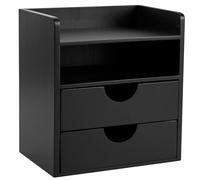 woodluv Desktop Organiser With 2 Drawers, Mini Shelf Storage Box, Drawer Storage For Home Workspace Office Supplies, Black, 19.4 (L) x 13 (W) x 21 (H)