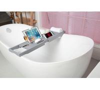 Woodluv Extendable Luxury Bamboo Bathtub Caddy/ Bath Bridge/ Bath Tray With Slotted Design, Grey