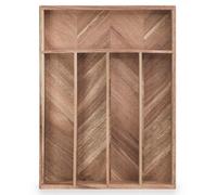 Woodluv Herringbone Pattern Acacia Wood Cutlery Organiser, Storage For Cutlery, Acacia Wood
