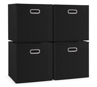 woodluv Large Storage Cube Boxes, Set of 4 Foldable Storage Basket for Cupboards, Shelves, Closet, Set of 4, Black, 33 x 33 x 33 cm