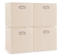 woodluv Large Storage Cube Boxes, Set of 4 Foldable Storage Basket for Cupboards, Shelves, Closet, Set of 4, Beige, 33 x 33 x 33 cm