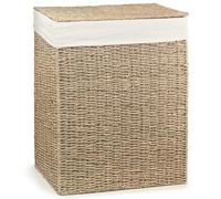 Woodluv Laundry Basket with Lid Large, Seagrass Laundry Hamper Bin Storage Organiser, Washing Basket for Dirty Clothes Bathroom, Natural, 45 x 35 x 56 (H) cm