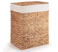 Woodluv Laundry Basket With Lid Large, Water Hyacinth Laundry Hamper, Wicker Bin Storage Organiser, Washing Basket for Dirty Clothes Bathroom, Natural, 44 x 34 x 56 (H) cm