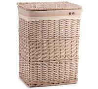 Woodluv Laundry Basket With lid Large, Wicker Laundry Hamper Bin Storage Organiser, Washing Basket for Dirty Clothes Bathroom, Natural, 44 x 34 x 58 (H) cm