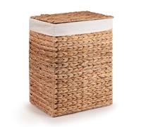 Woodluv Laundry Basket With lid Medium, Water Hyacinth Laundry Hamper, Wicker Bin Storage Organiser, Washing Basket for Dirty Clothes Bathroom, Natural, 38 x 28 x 48 (H) cm