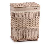 Woodluv Laundry Basket With lid Medium, Wicker Laundry Hamper Bin Storage Organiser, Washing Basket for Dirty Clothes Bathroom, Natural, 37 x 28 x 48 (H) cm