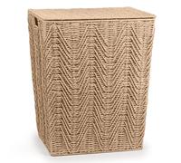 woodluv Laundry Basket with Lid, Woven Storage Basket, Laundry Hamper Bin Storage Organiser, Washing Basket for Dirty Clothes Bathroom, Large - Khaki