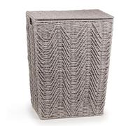 woodluv Laundry Basket with Lid, Woven Storage Basket, Laundry Hamper Bin Storage Organiser, Washing Basket for Dirty Clothes Bathroom, Medium - Grey