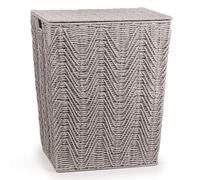 woodluv Laundry Basket with Lid, Woven Storage Basket, Laundry Hamper Bin Storage Organiser, Washing Basket for Dirty Clothes Bathroom, Large - Grey