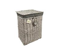 WoodLuv Medium Rectangular Laundry Linen Willow Wicker Basket with Lining, Grey
