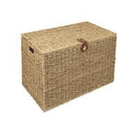 Woodluv Natural Seagrass Lidded Trunk, Toy Box Chest, Storage Basket, Handwoven Organiser - Large