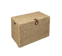 Woodluv Natural Seagrass Lidded Trunk, Toy Box Chest, Storage Basket, Handwoven Organiser - Medium