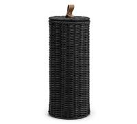 Woodluv Round Handwoven Polypropylene Lidded Toilet Roll Holder, Loo Roll Keeper, Storage Organiser, Storage Basket With Lid, Freestanding Unit, For Home, Bathroom - Black, Dia. 18cm x 40 cm (H)