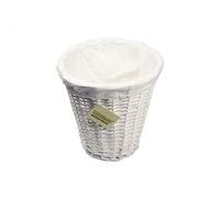 woodluv Round White Wicker Waste Paper Basket/Storage