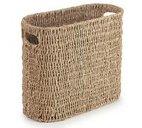 Woodluv Seagrass Toilet Roll Storage Basket Toilet Paper Storage Containers Organizer for 6 Rolls for Bathroom, Free Standing Magazine and Newspsaper Holders, L40 x W15 X H34 cm