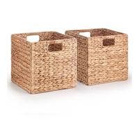 Woodluv Set of 2 Foldable Water Hyacinth Storage Baskets With Inset Handles For Home/Office