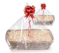 Woodluv Set of 2 Handwoven Wicker Gift Hamper Baskets, Grey Finish with Red Ribbon, DIY Empty Hamper Kit, Stylish Storage & Presentation Basket for Christmas, Birthdays, Weddings, and Festive Gifting