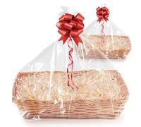 Woodluv Set of 2 Handwoven Wicker Gift Hamper Baskets, Honey Finish with Red Ribbon, DIY Empty Hamper Kit, Stylish Storage & Presentation Basket for Christmas, Birthdays, Weddings, and Festive Gifting