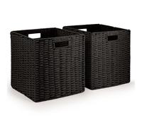Woodluv Set of 2 Storage Cube Baskets, Wardrobe Organiser Toy Storage Baskets for Shelves, Black, 30 x 28 x 30 cm