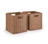 Woodluv Set of 2 Storage Cube Baskets, Wardrobe Organiser Toy Storage Baskets for Shelves, Khaki, 25 x 23 x 25 cm