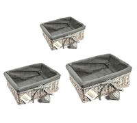 Woodluv Set of 3 Grey Wicker Rectangular Storage Gift Hamper Basket With Removable Lining