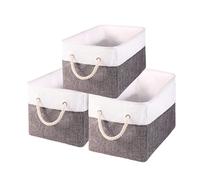Woodluv Set of 3 Linen Storage Baskets, Shelf Basket, Organiser for Shelves, Toy Boxes, Foldable Wardrobe Organisers - Grey