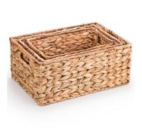 Woodluv Set of 3 Water Hyacinth Handwoven Shelf Storage Gift Hamper Basket - Large, Medium & Small
