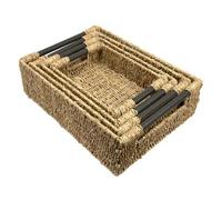 Woodluv Set Of 4 Rectangular Seagrass Basket Xmas Storage Hamper With Wooden Handles