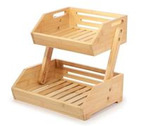 woodluv Storage Basket 2 Tier, Fruit Vegetable Rack, Display Rack, Organiser for Home, Kitchen or Office, Spice Jar Holder, Storage Rack, Fruit Stand for Kitchen, Bathroom Storage, Natural