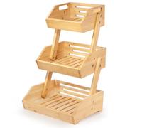 woodluv Storage Basket 3 Tier, Fruit Vegetable Rack, Display Rack, Organiser for Home, Kitchen or Office, Spice Jar Holder, Storage Rack, Fruit Stand for Kitchen, Bathroom Storage, Natural