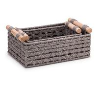 Woodluv Storage Basket for Shelves Set of 2, Hand-Woven Wicker Storage Hamper Basket Organiser with Handle, Grey