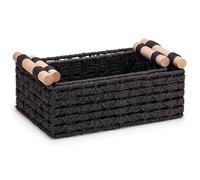 Woodluv Storage Basket for Shelves Set of 2, Hand-Woven Wicker Storage Hamper Basket Organiser with Handle, Black