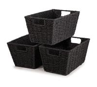 woodluv Storage Basket for Shelves, Woven Wicker Paper rope storage boxes, Baskets for Organizing, Gift Hamper Basket, Decorative Baskets, Black - L30.5 x W18.5 x 14.5 (H)